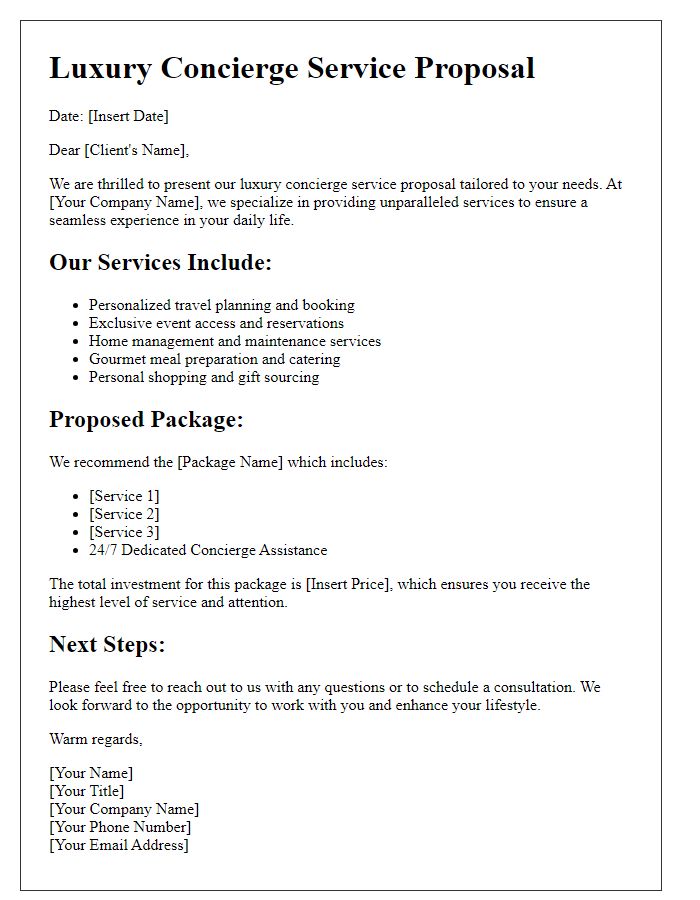 Letter template of luxury concierge service proposal.