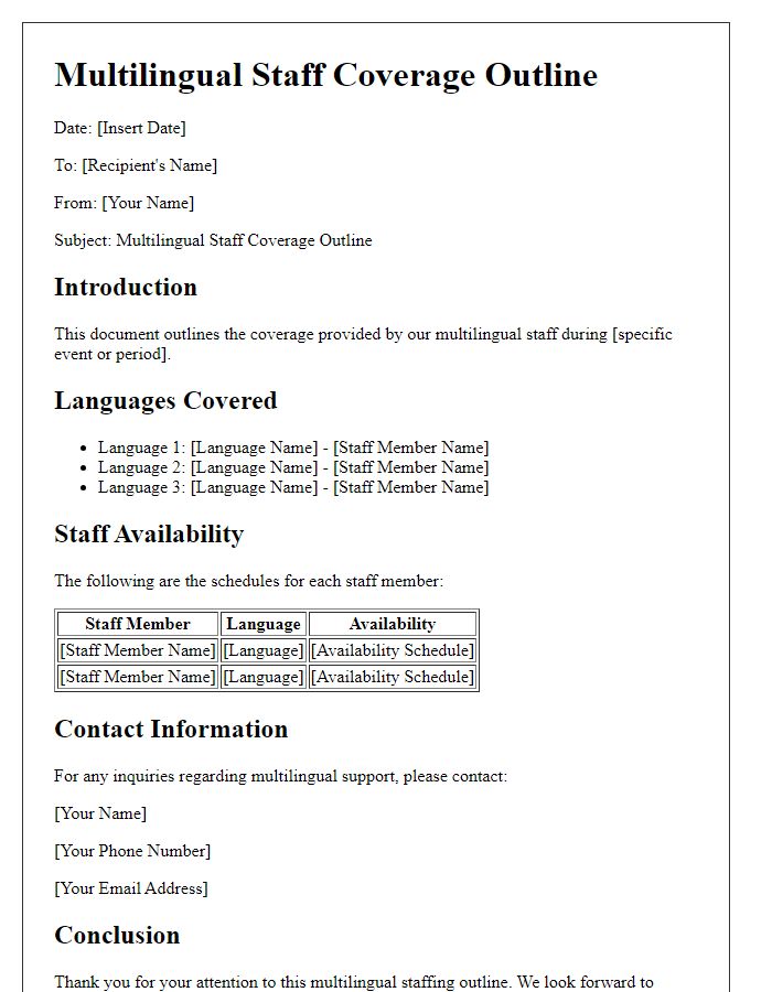 Letter template of multilingual staff coverage outline