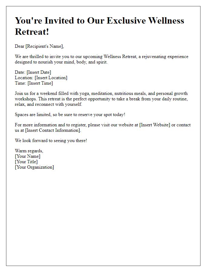 Letter template of wellness retreat promotional invitation