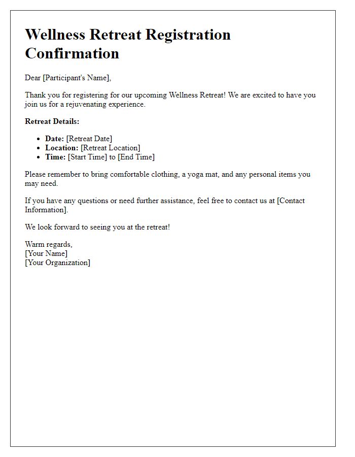 Letter template of wellness retreat registration confirmation