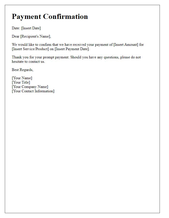 Letter template of Confirmation for Payment Received