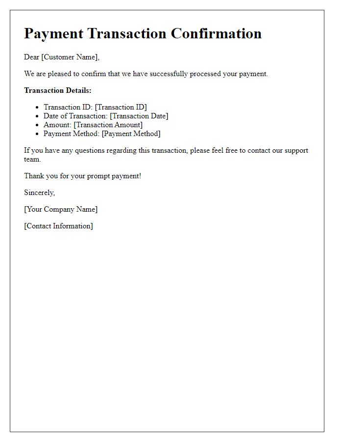 Letter template of Payment Transaction Confirmation