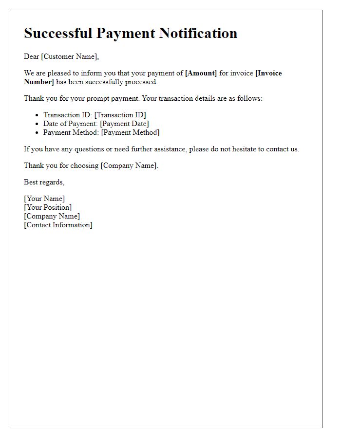 Letter template of Successful Payment Notification
