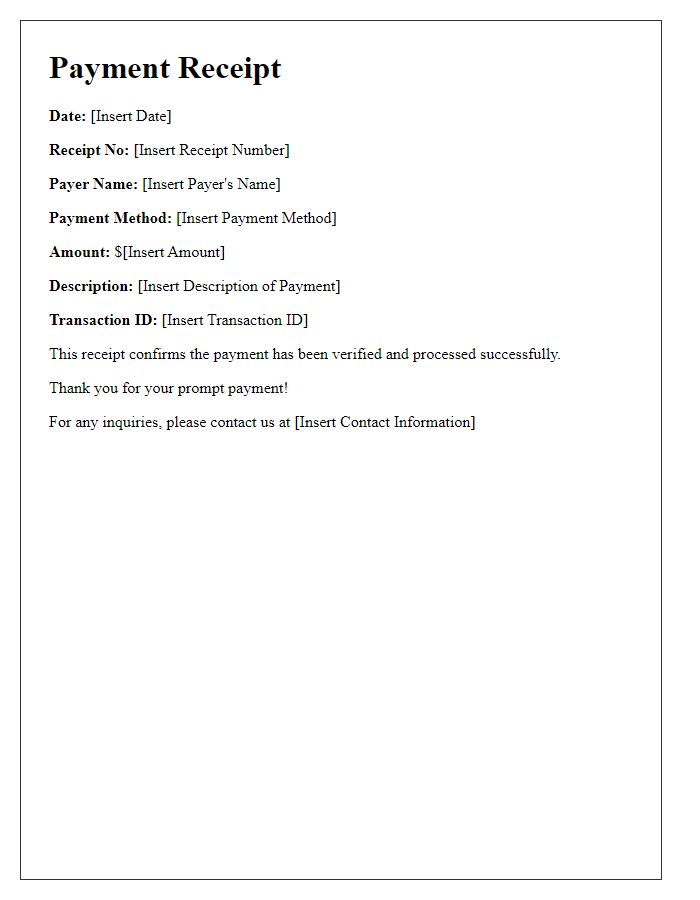 Letter template of Verified Payment Receipt