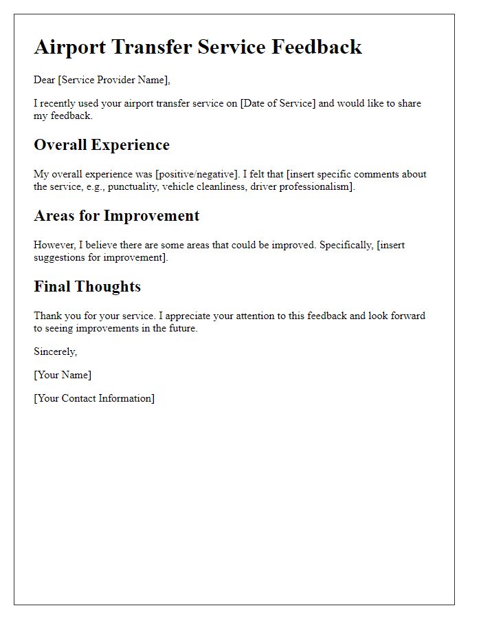 Letter template of airport transfer service feedback