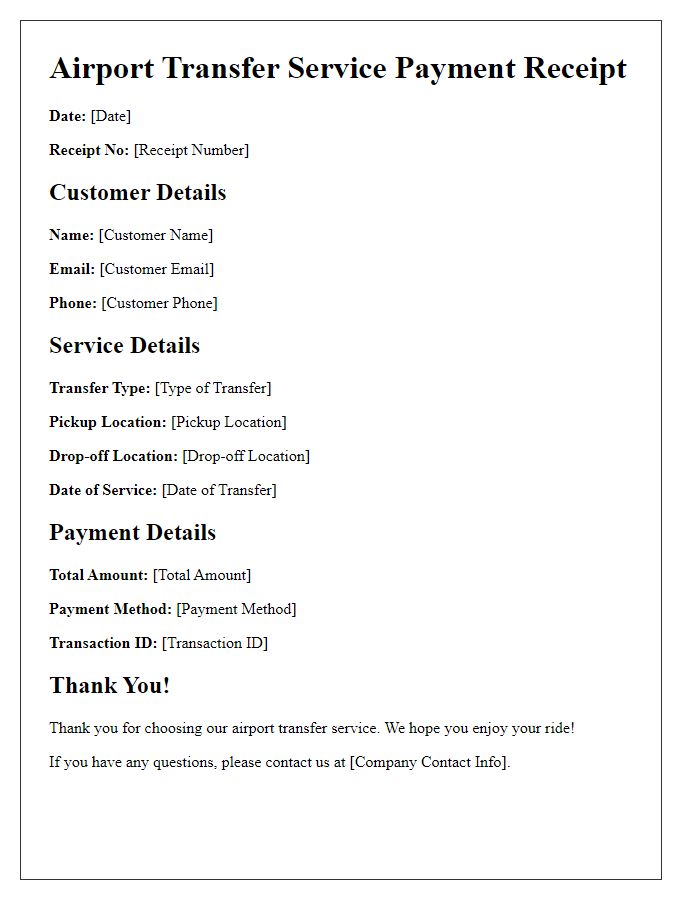 Letter template of airport transfer service payment receipt