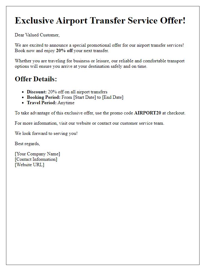 Letter template of airport transfer service promotional offer