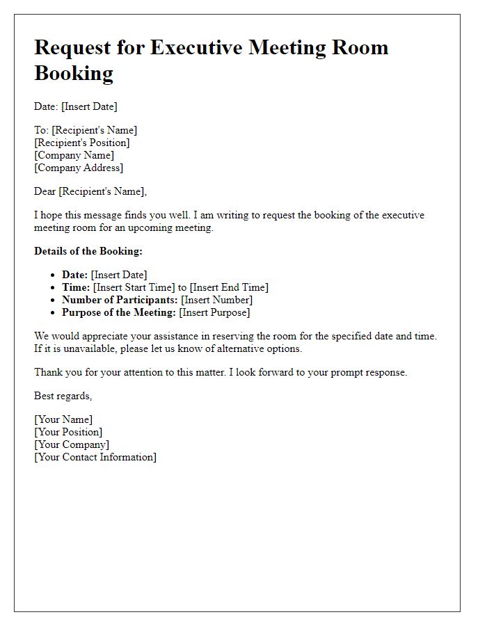 Letter template of request for executive meeting room booking