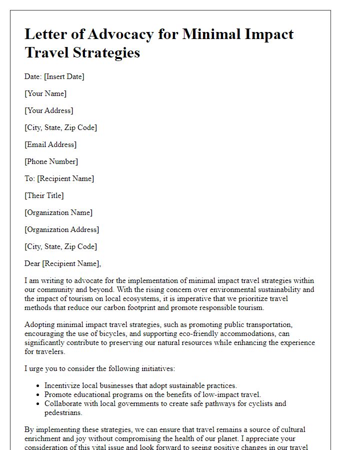 Letter template of advocacy for minimal impact travel strategies