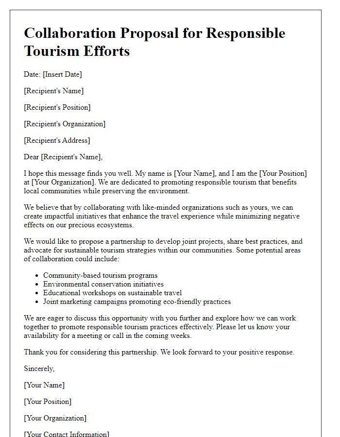 Letter template of collaboration for responsible tourism efforts