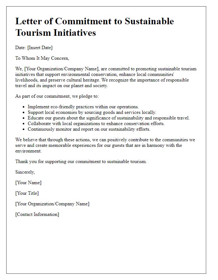 Letter template of commitment to sustainable tourism initiatives