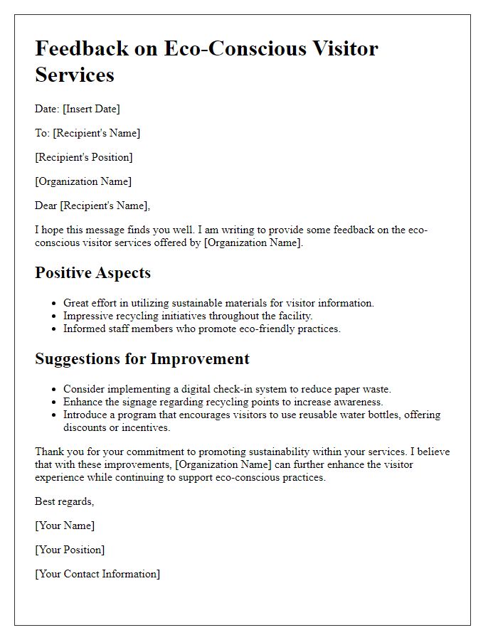 Letter template of feedback for improving eco-conscious visitor services