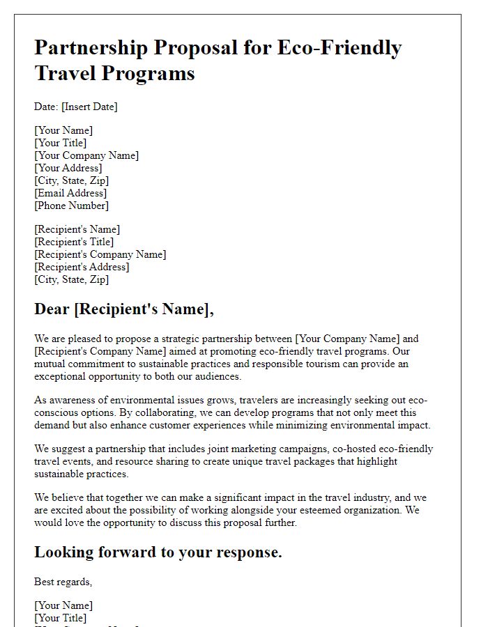 Letter template of partnership for eco-friendly travel programs