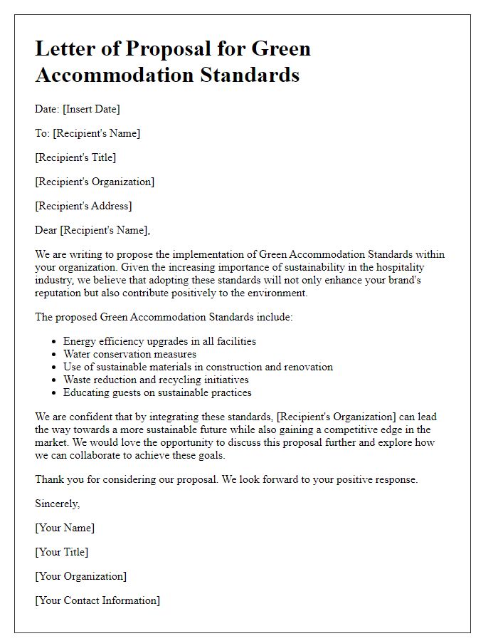 Letter template of proposal for green accommodation standards