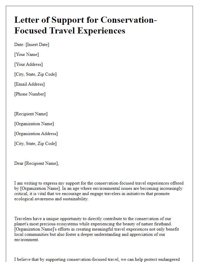 Letter template of support for conservation-focused travel experiences