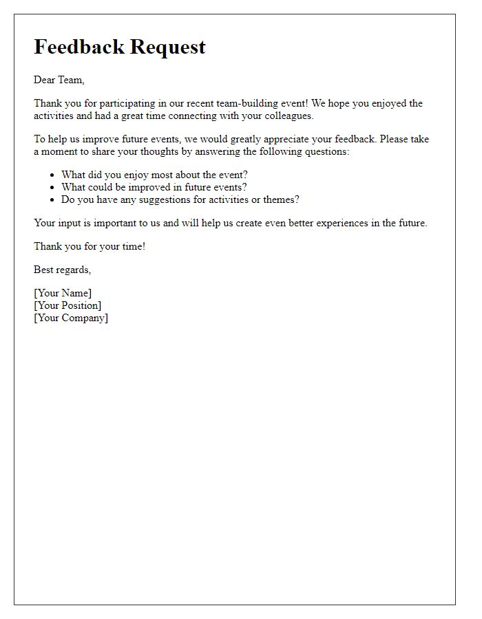 Letter template of feedback request after team building event