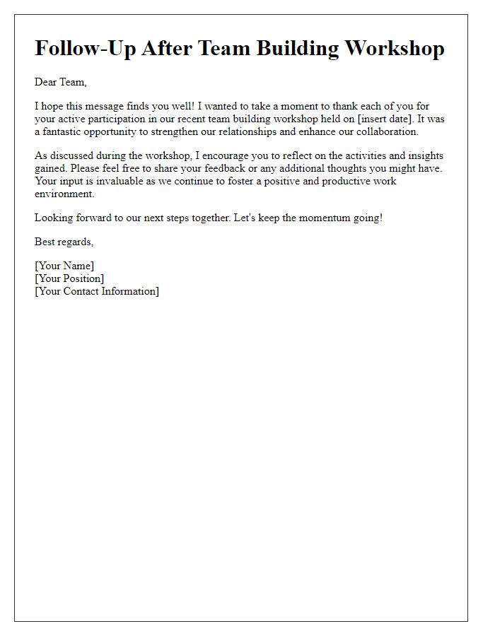 Letter template of follow-up after team building workshop