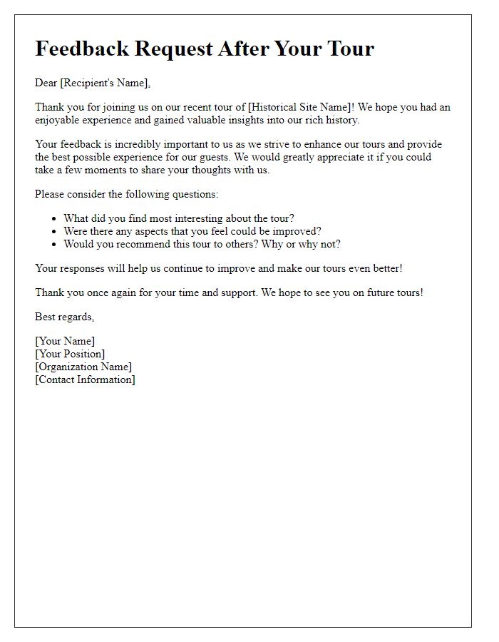 Letter template of feedback request after historical site tours