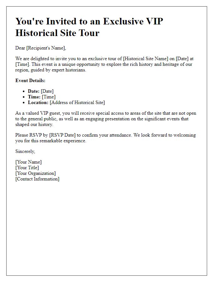 Letter template of invitation for VIP historical site tours