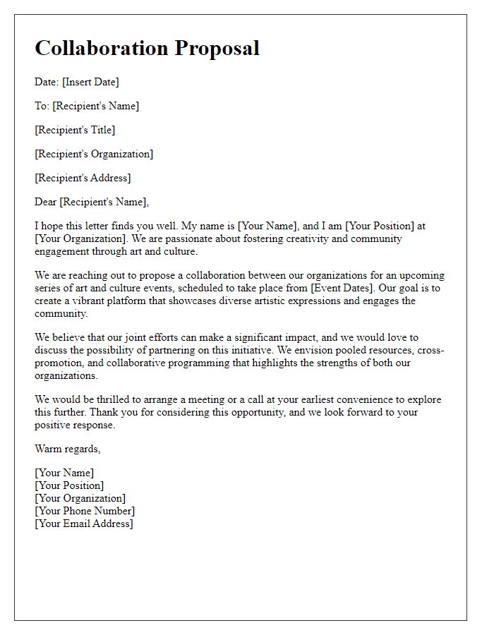 Letter template of a collaboration proposal for art and culture events.