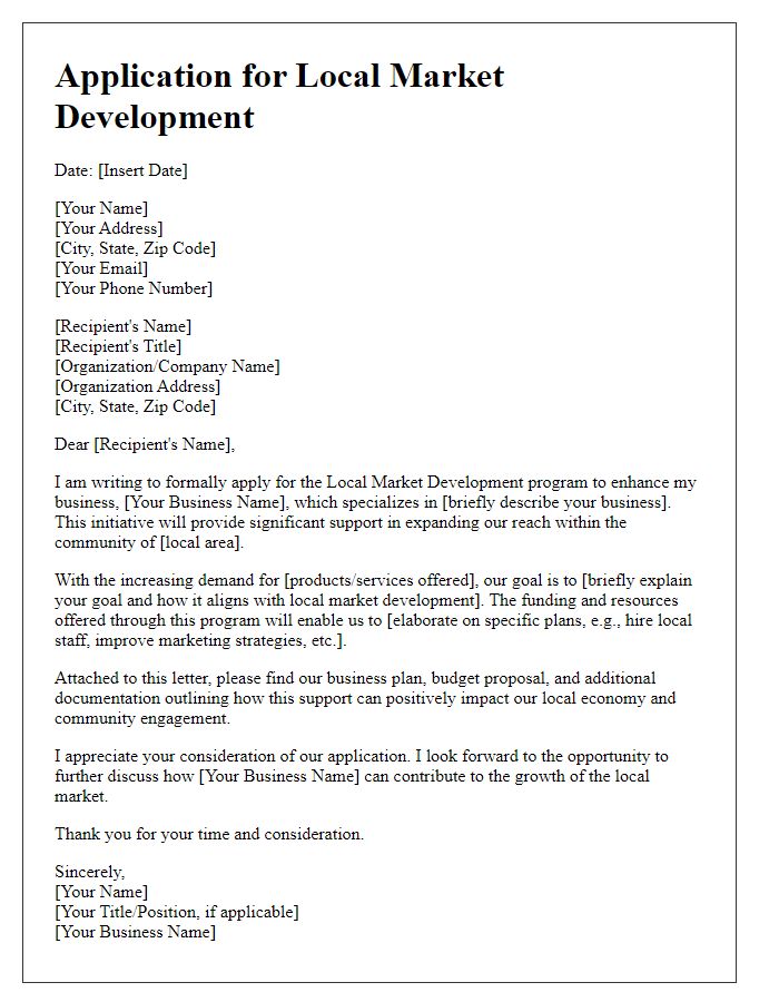 Letter template of Application for Local Market Development