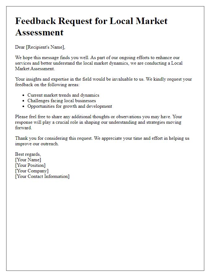 Letter template of Feedback Request for Local Market Assessment