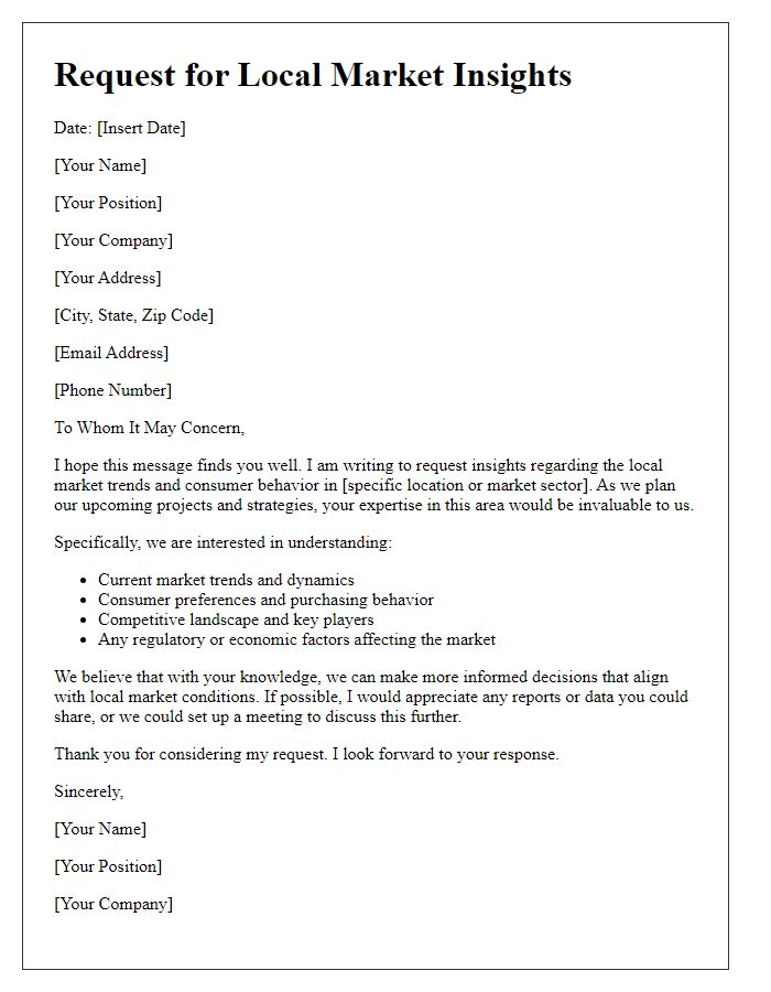 Letter template of Request for Local Market Insights