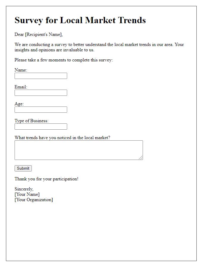 Letter template of Survey for Local Market Trends