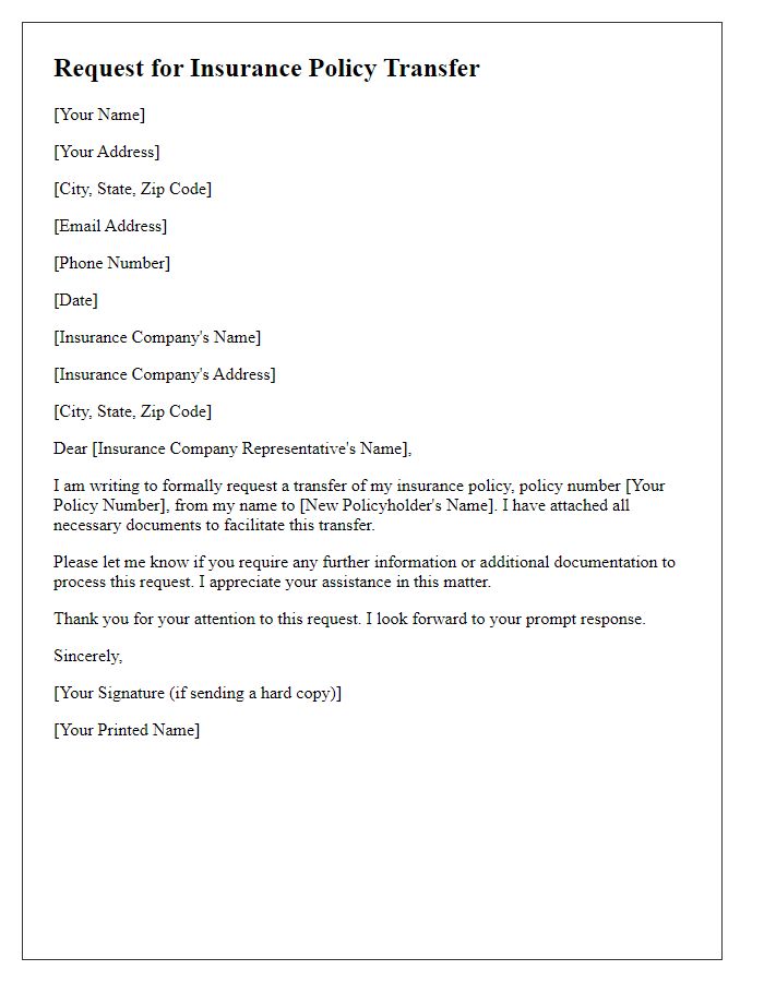 Letter template of request for insurance policy transfer