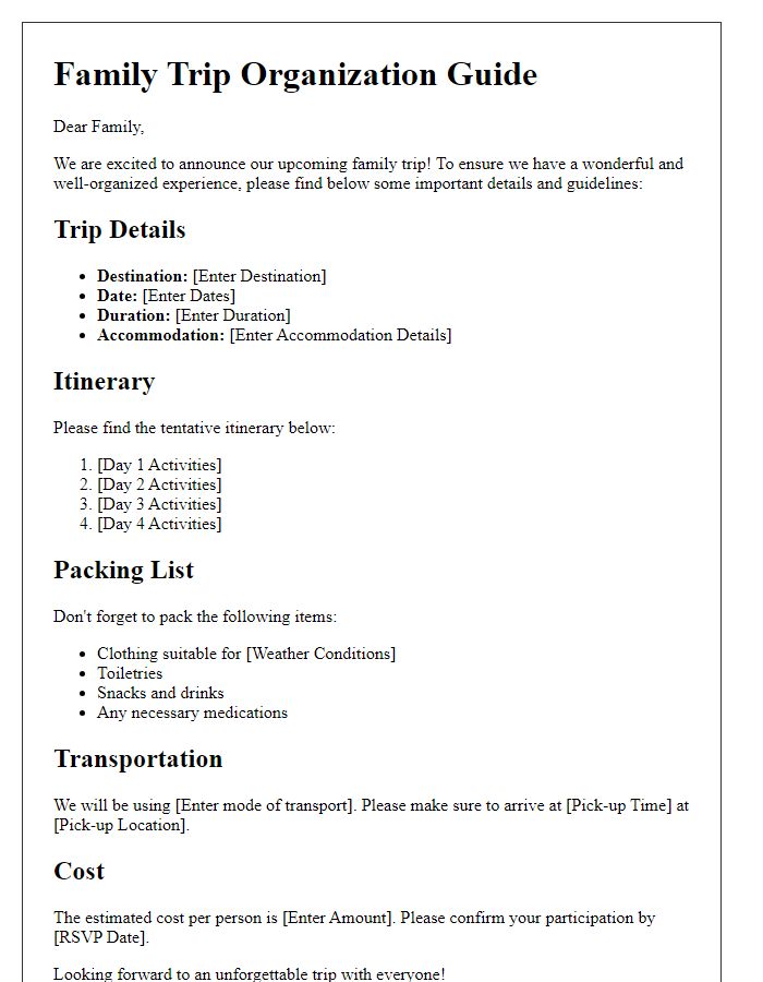 Letter template of family trip organization guide