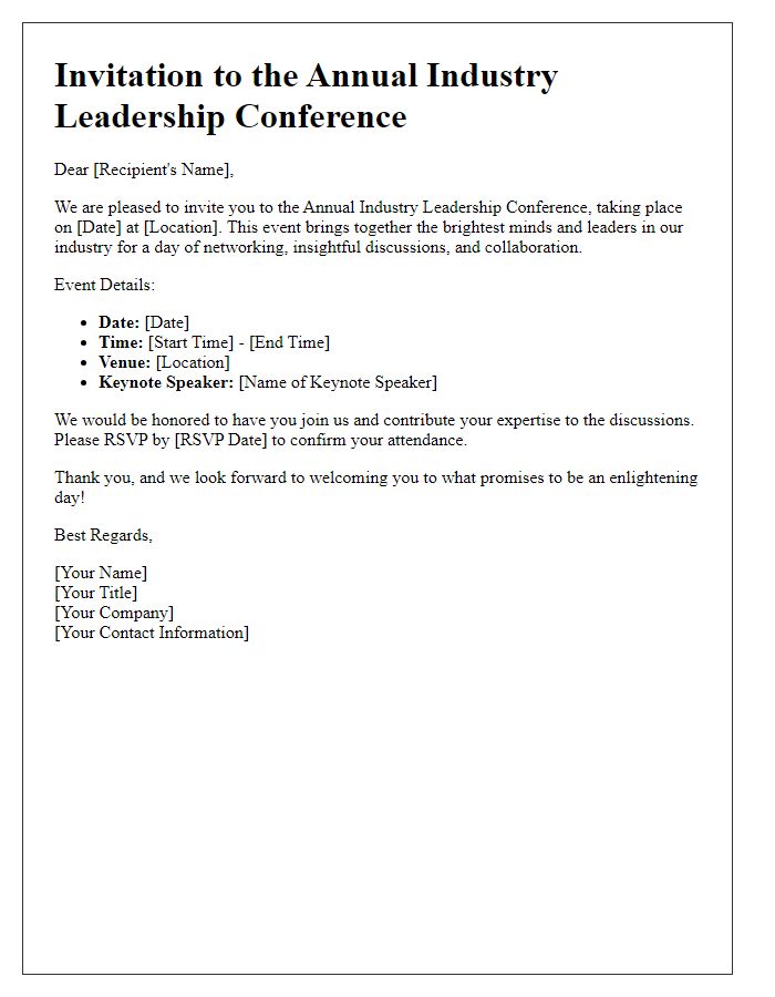 Letter template of conference invitation for industry leaders