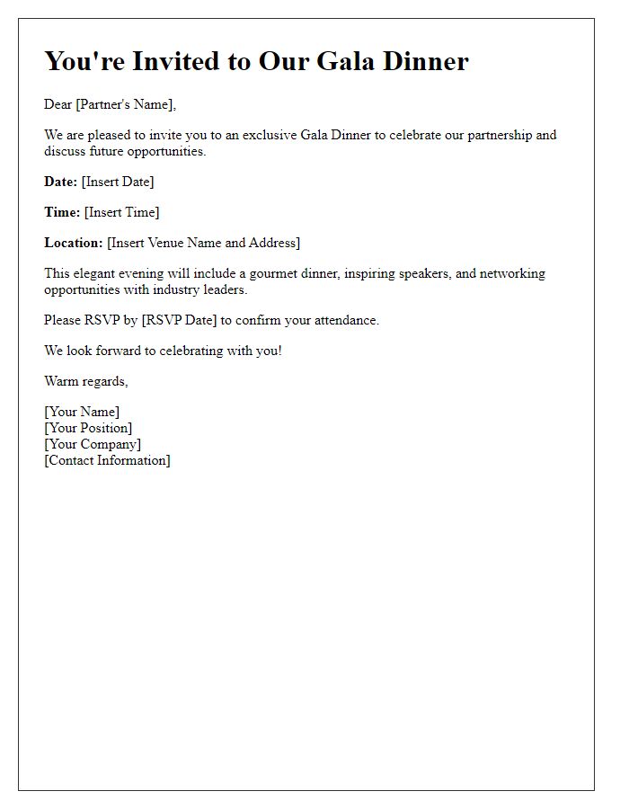 Letter template of gala dinner invitation for business partners