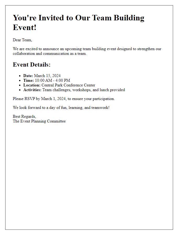 Letter template of team-building event invitation