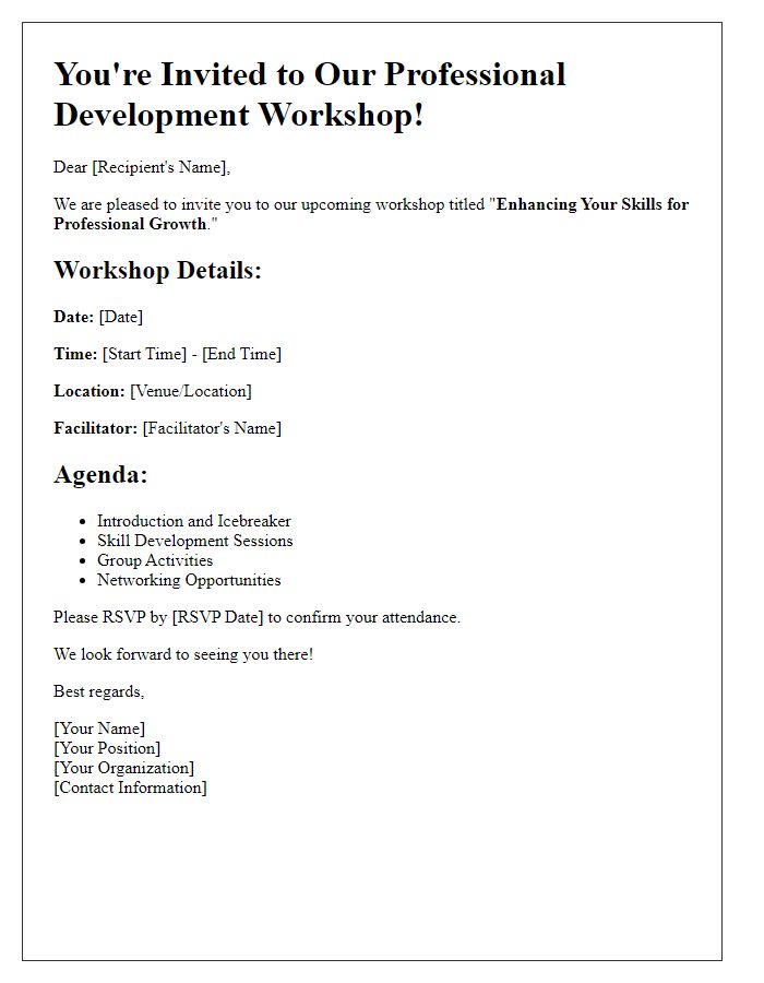 Letter template of workshop invitation for professional development