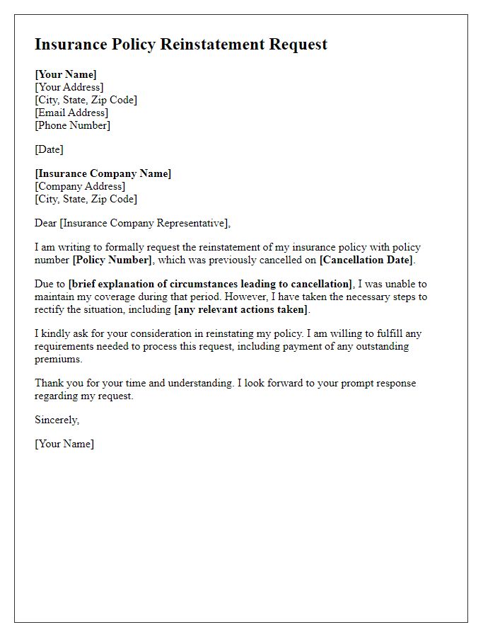 Letter template of insurance policy reinstatement request