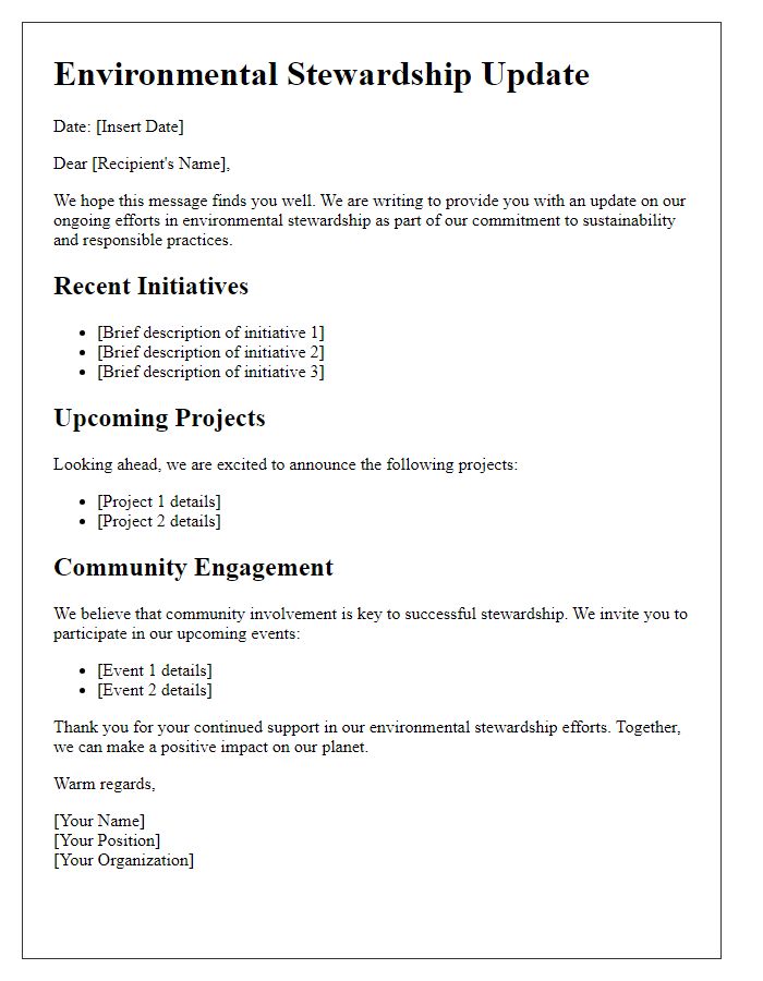 Letter template of environmental stewardship update