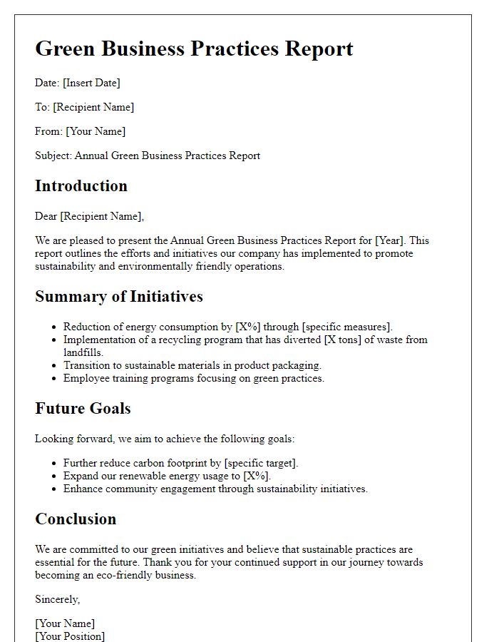 Letter template of green business practices report