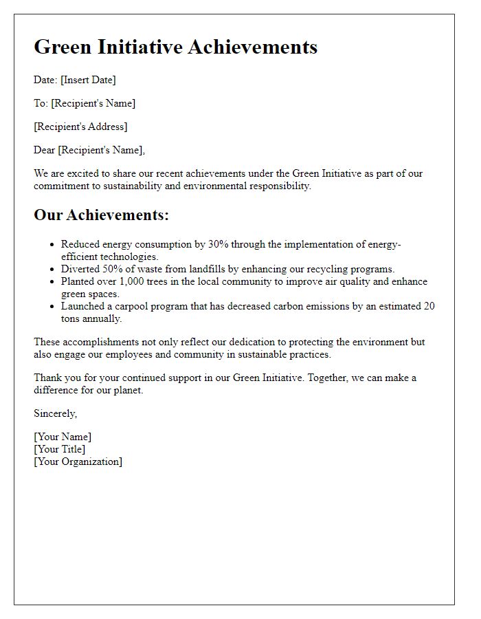 Letter template of green initiative achievements