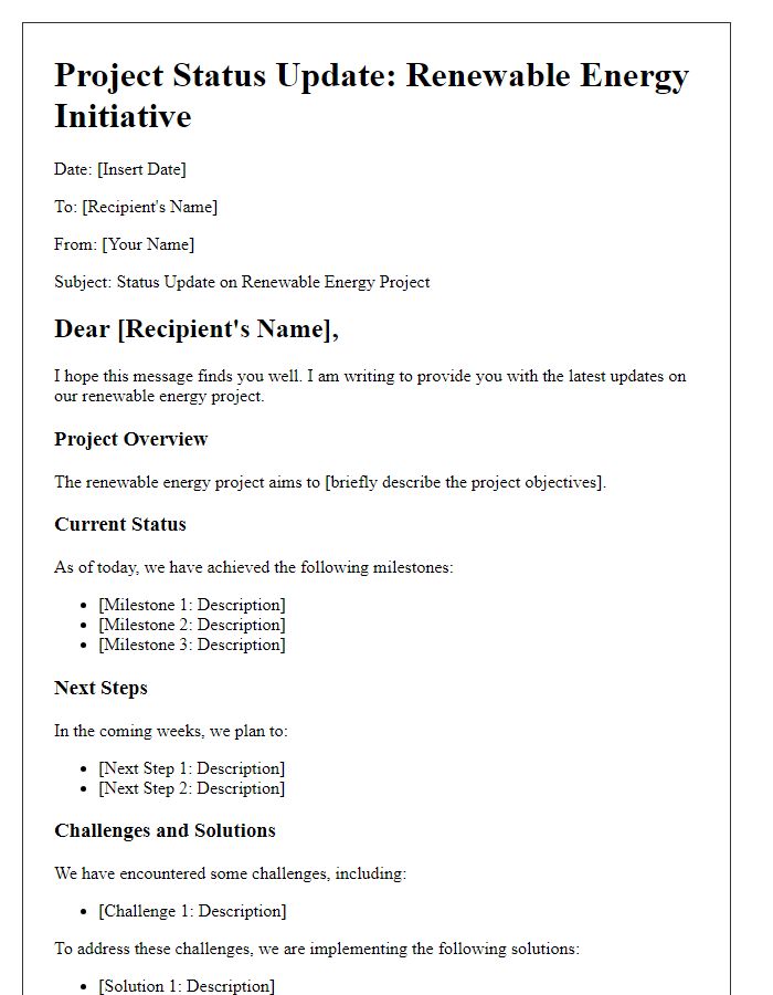 Letter template of renewable energy project status