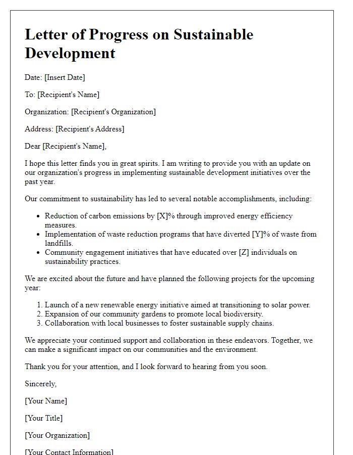 Letter template of sustainable development progress