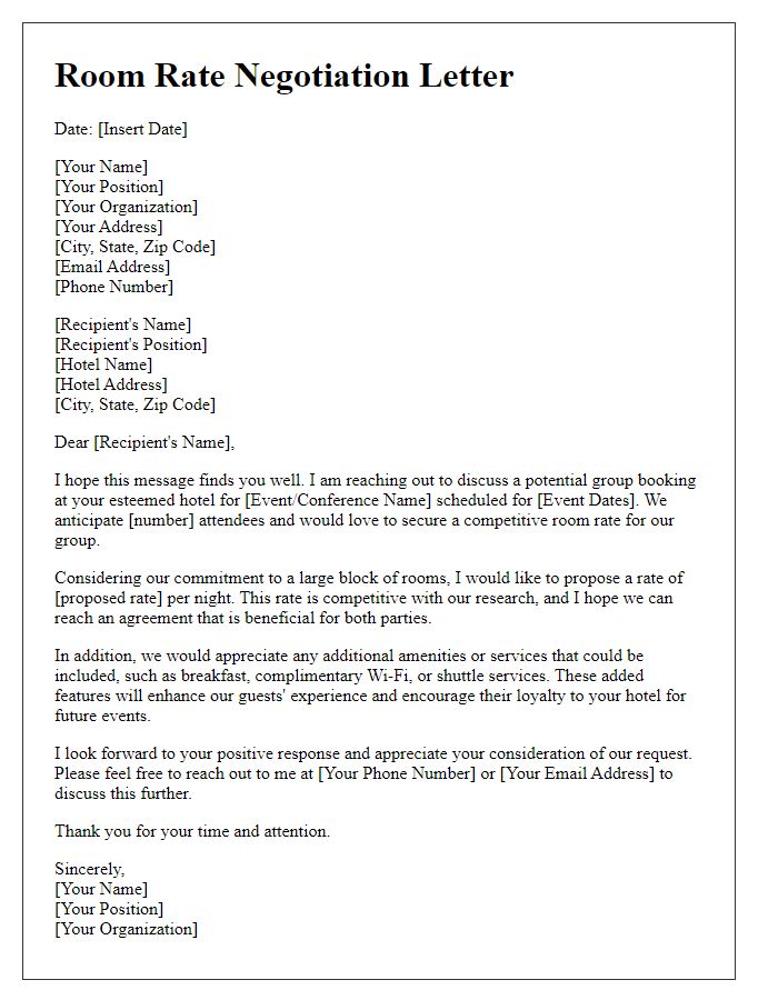 Letter template of room rate negotiation for group bookings