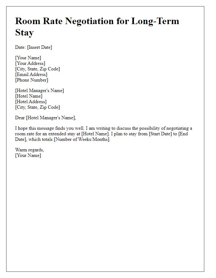 Letter template of room rate negotiation for long-term stays