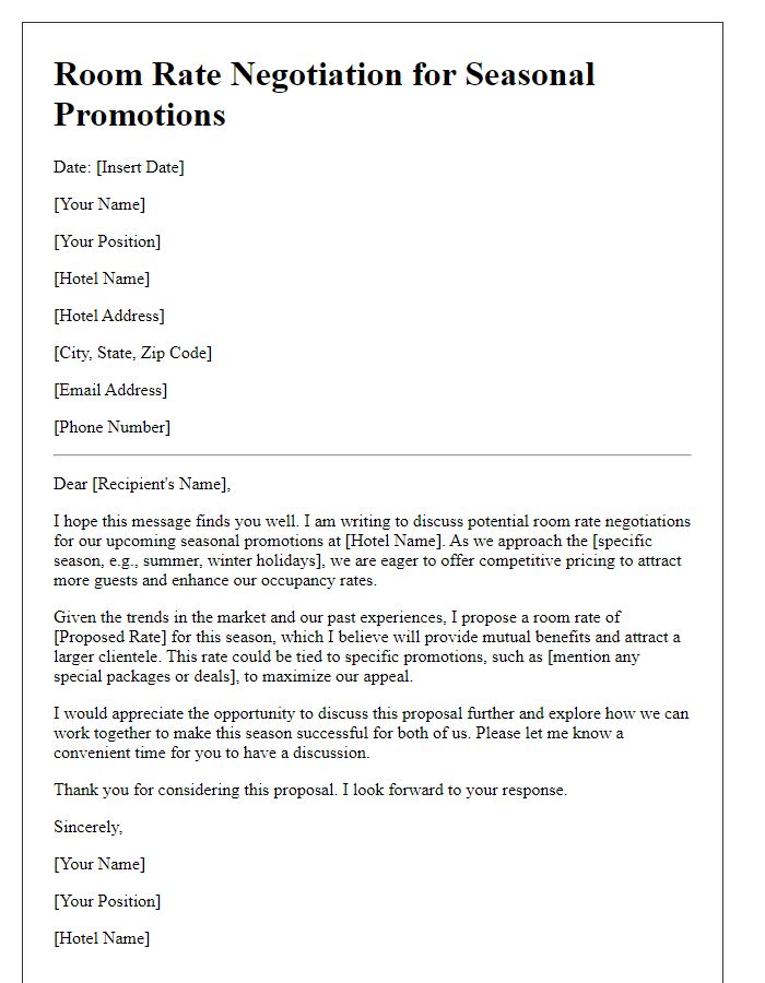 Letter template of room rate negotiation for seasonal promotions