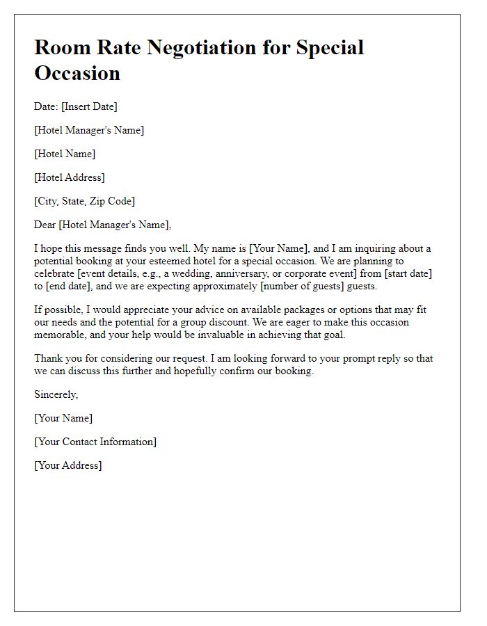 Letter template of room rate negotiation for special occasions