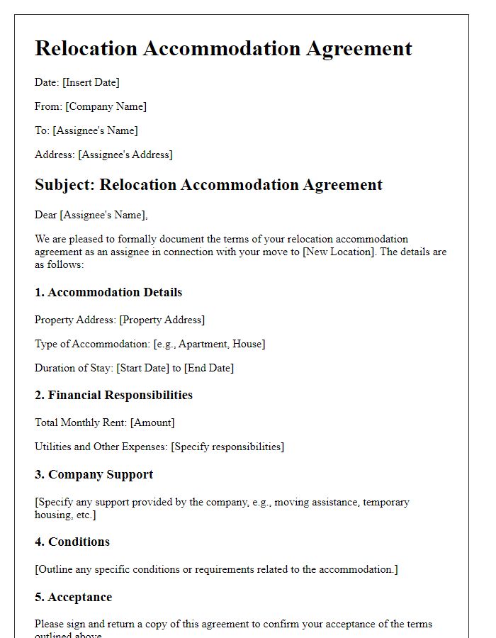 Letter template of relocation accommodation agreement for assignees