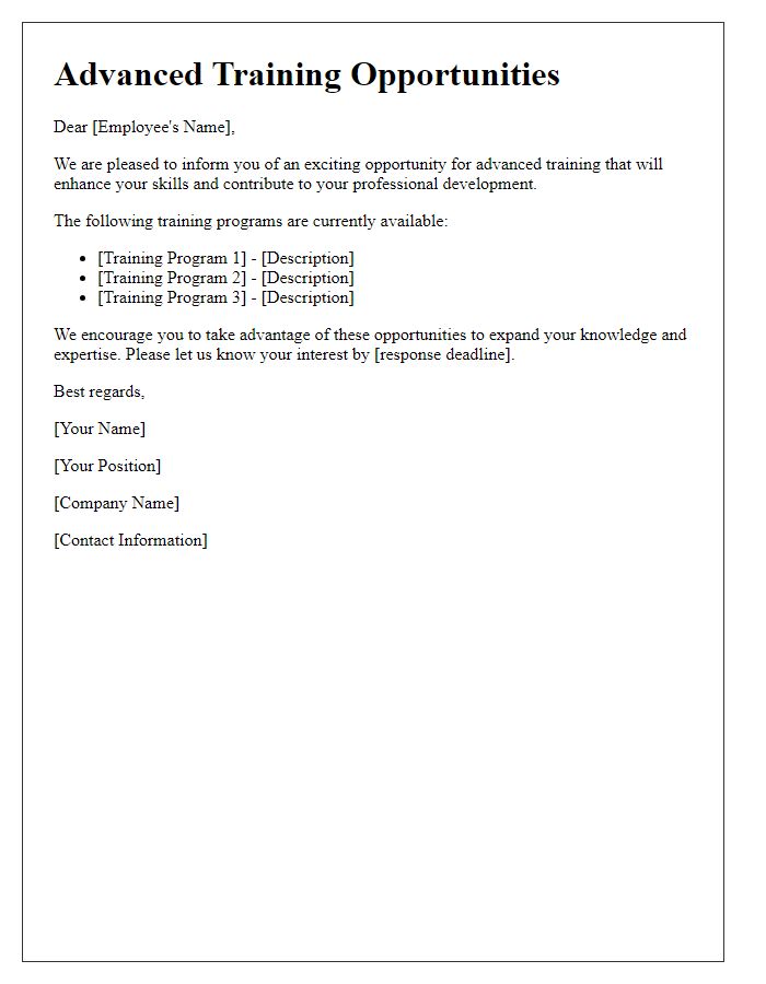 Letter template of advanced training opportunities for employees