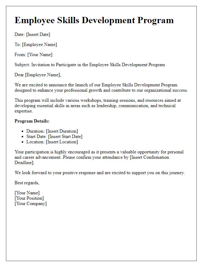 Letter template of employee skills development program