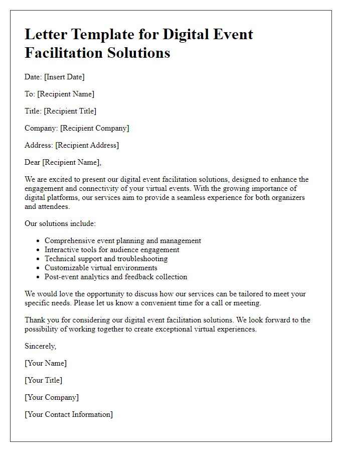 Letter template of digital event facilitation solutions