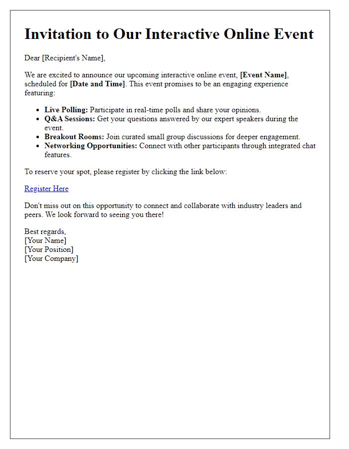 Letter template of interactive online event hosting features