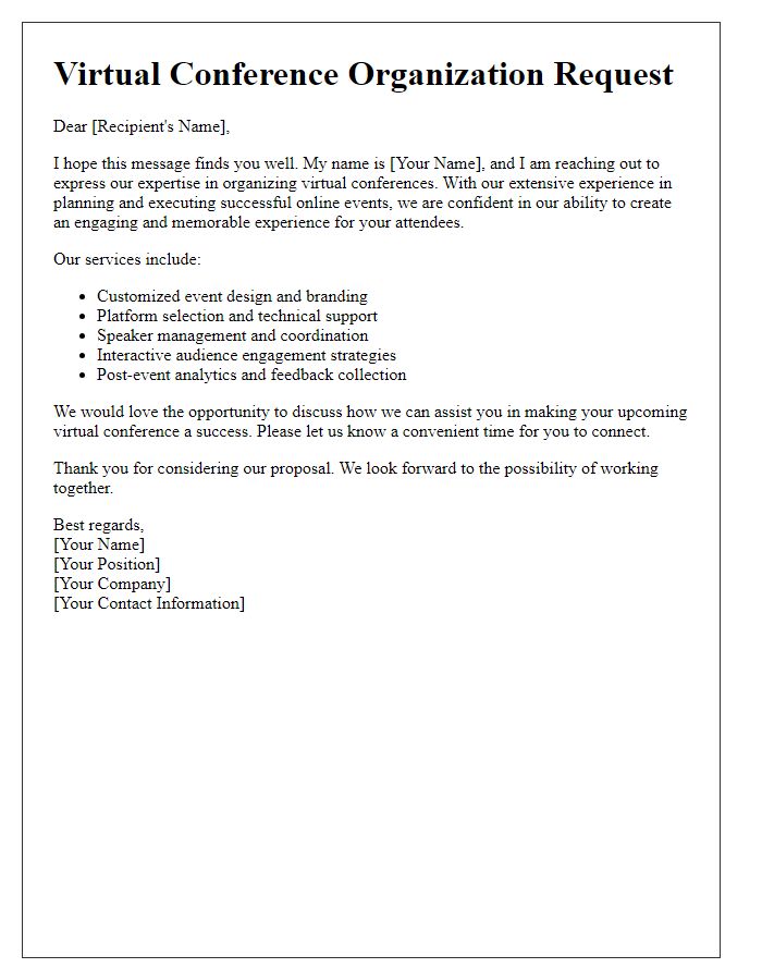 Letter template of virtual conference organization expertise